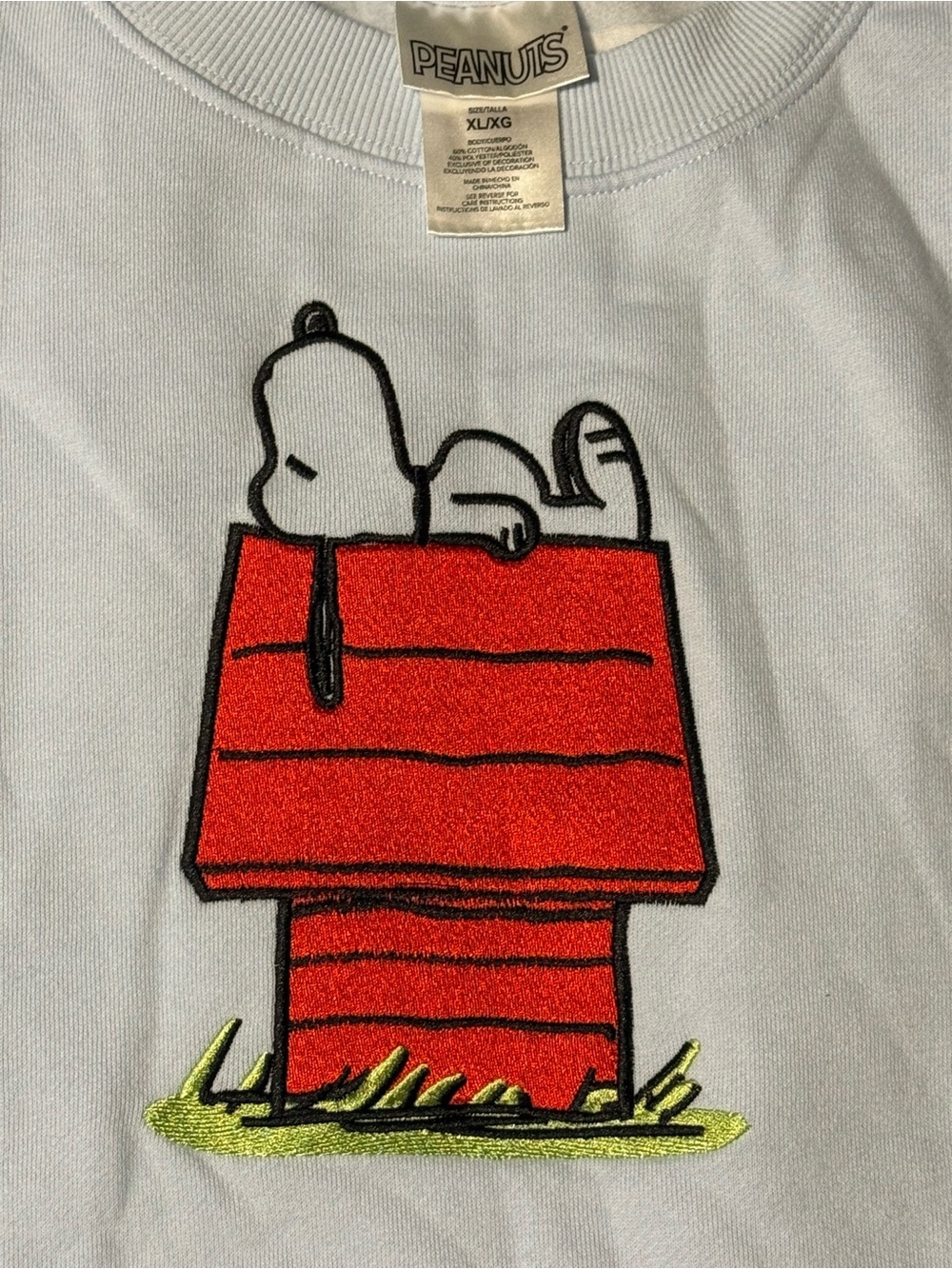 Peanuts Oversized Crew Neck Sweatshirt with Embroidered Red Snoopy Doghouse - Picture 4 of 6
